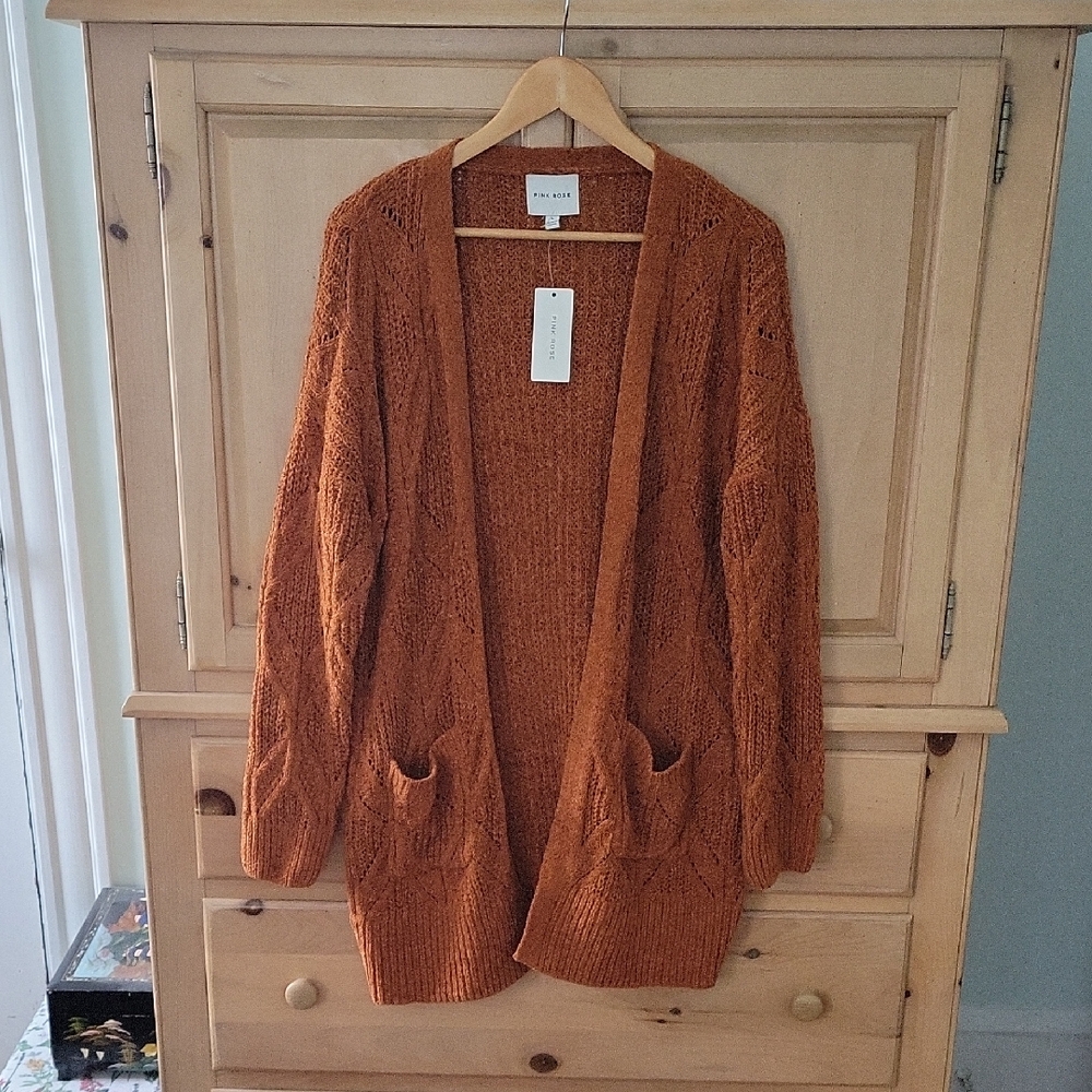 Pink Rose Burnt Orange Knit Cardigan